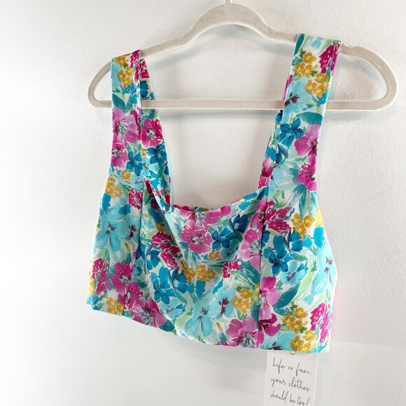 Show Me Your Mumu Square Neck Floral Crop Tank Top Blue Pink Large - Picture 4 of 5